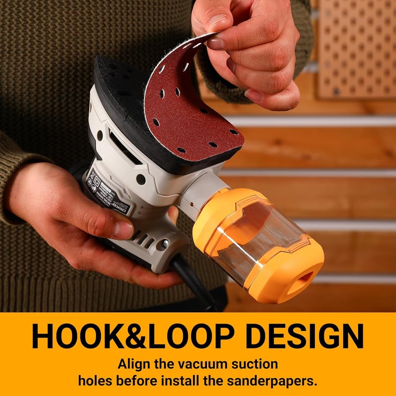 DEKOPRO Detail Sander: Multi-Function Mouse Sander Electric Sander Tool Corded Palm Sanders with Dust Collector, 3 Additional Attachments &12pc Sandpapers for Sanding,Polishing,Removing Paint in Home - Image 5